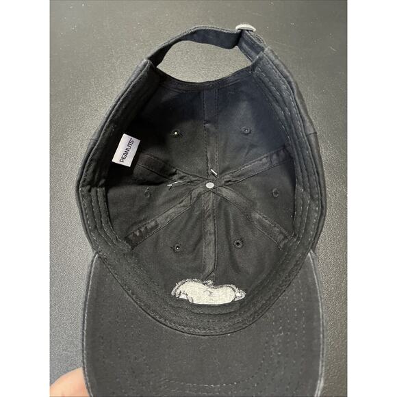 Peanuts Snoopy Baseball Cap Hat Black Chenille Patch Strap Back Cotton OS NEW - Picture 5 of 8